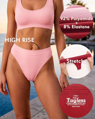 Image of High Waisted Thongs for Women Panties Tangas Sport Seamless Underwear 6Pack