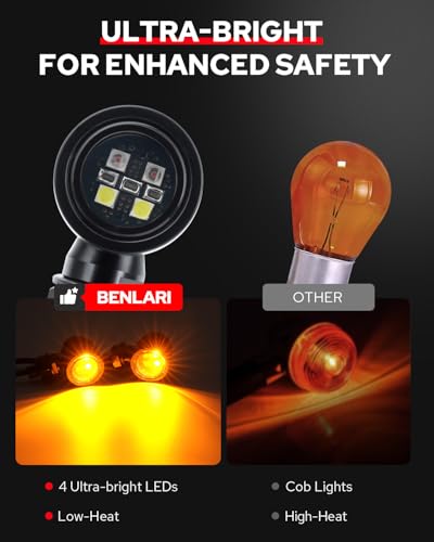Image of Bullet Mini LED Turn Signal Lights, 4LEDs Amber& White Blinkers Turn Lights Fit for Honda Yamaha Suzuki Kawasaki Harley Chopper Bobber, 2PCS