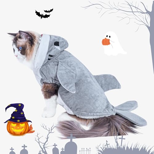 NACOCO Halloween Pet Shark Costume - Dog Cute Clothes Hoodie Cat Warm Outfit Coat Apparel for Small Medium Large Dogs and Cats (Grey, L) - image 5