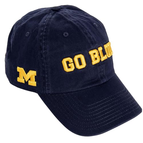 Desert Cactus University of Michigan Baseball Hat Wolverines UM U of M Brimmed Embroidered Hats Cap Adjustable Cloth Strap Adult (Style I1) Blue