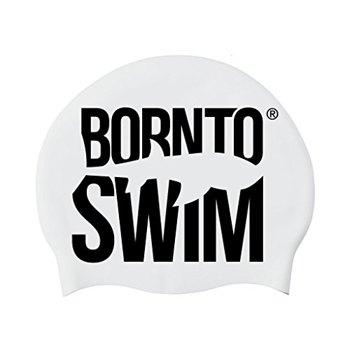 BornToSwim Unisex Badmuts voor jongeren en volwassenen van silicone Schwimmkappe Mit Hai Motive, Weiß/Schwarz, Einheitsgröße EU Cover