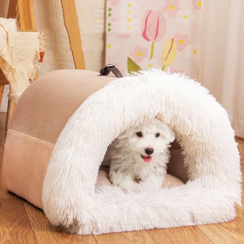 ペットベッド ドーム型 ペットハウス 犬猫用 室内用 オールシーズン ふわふわ 犬小屋 猫 ベッド おしゃれ 寝床 冷暖房 ペット用品 洗える 小型犬 屋根付き 休憩所 クッション付き 小動物用 コーヒー L