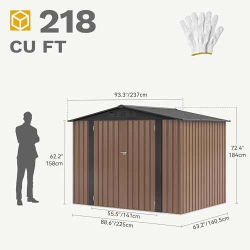 Image of DWVO 8x6FT Outdoor Storage Shelter, Roomy Steel Tool Shed with Secure Entrances & Air Circulation for Patio, Lawn, and Backyard, Ideal for Storing Garden Gear, Lawn Tools, and Bikes, Brown