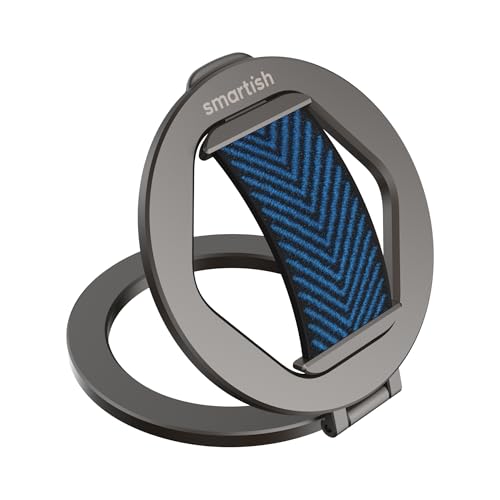 Image of Smartish MagSafe Phone Grip Kickstand - Quickstand - Magnetic Cell Phone Finger Loop - [Dual-Sided Magnets] Ring Holder Mount w /MagSafe Adapter Kit for Apple iPhone Accessories - Blues on the Green