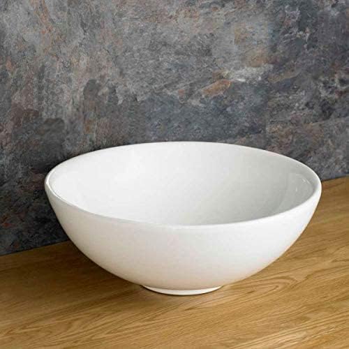 Clickbasin 40cm Dia Round Bathroom Sink | Easy Install Countertop Basin in White Ceramic | Stylish and Elegant Bowl | Arezzo