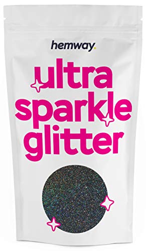 Hemway Black Holographic Premium Glitter Multi Purpose Dust Powder 100g / 3.5oz for use with Arts & Crafts Wine Glass Decoration Weddings Cards Flowers Cosmetic Face Eye Body Nails Skin Hair
