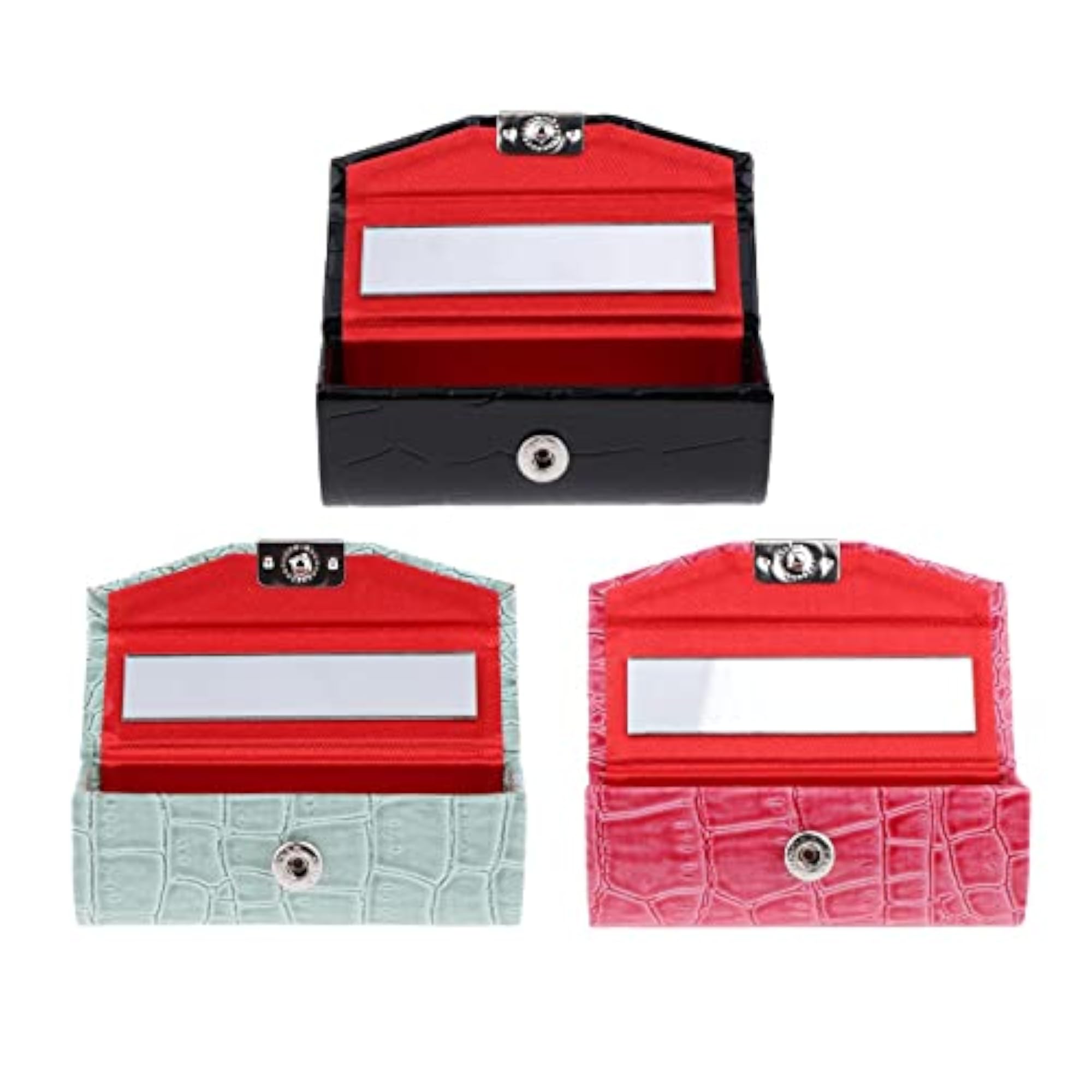 3x PU Leather Lipstick Case Holder in Black and Rose Red