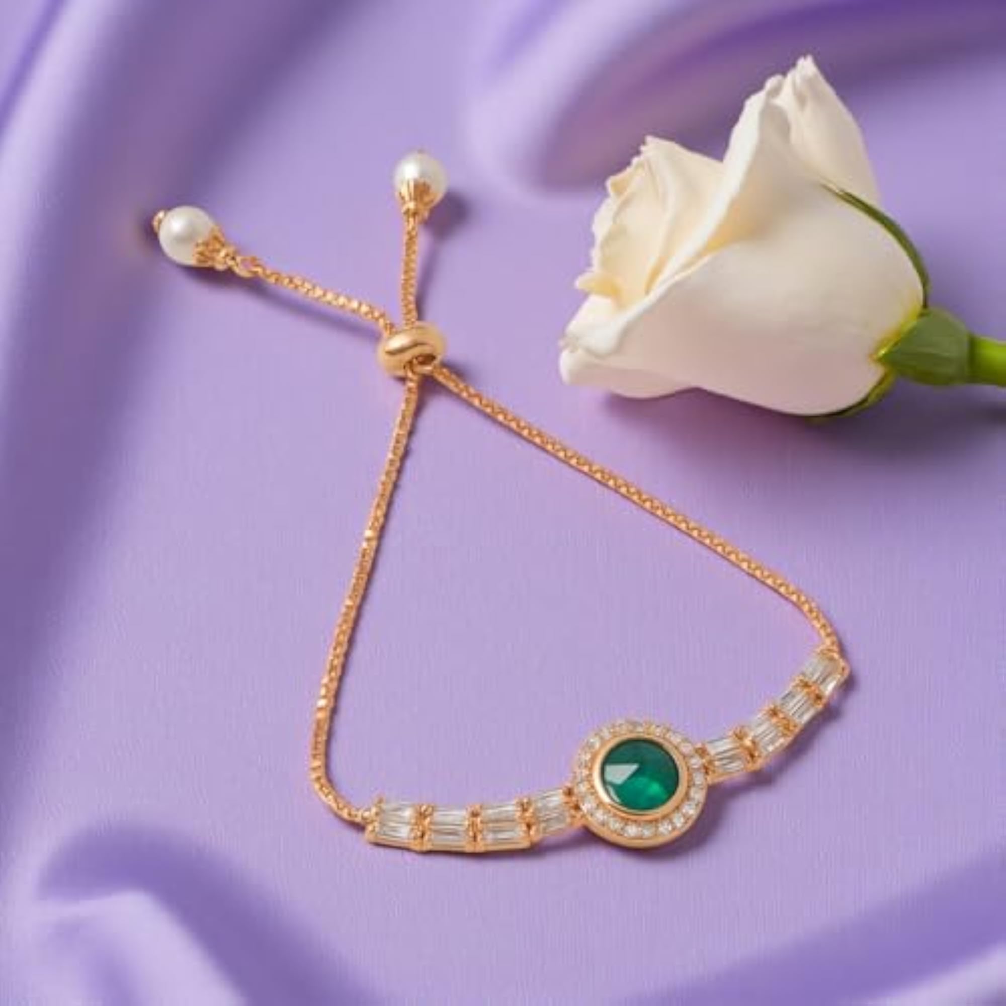 Rose Gold Tone Round Crystal Adjustable Bracelet