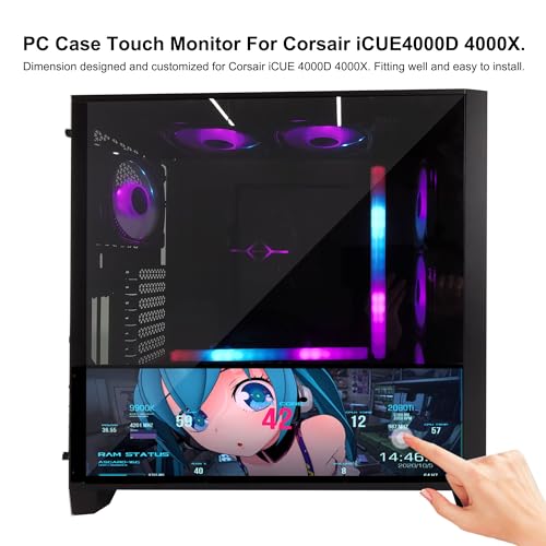 Image of wisecoco LCD Touch Monitor 2K 2560x720 Bar IPS Display DIY Kits HDMI USB C Secondary Monitor for Corsair iCUE 4000X 4000D PC Case Aida64 CPU GPU RAM Temperature Speed Display