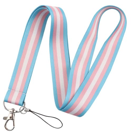 Transgender Pride Lanyard – Blue, Pink & White Stripe Design | Soft Satin Double-Sided Lanyard with Metal Clasp & Phone Strap | Ideal for LGBTQ+ Visibility, Work ID, or Keys