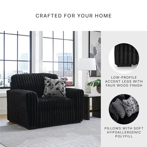 Image of Signature Design by Ashley Midnight-Madness Modern Oversized Chair with Reversible Cushions, Attached Back, Fabric Upholstery, 52 inch W x 41 inch D x 40 inch H, Black