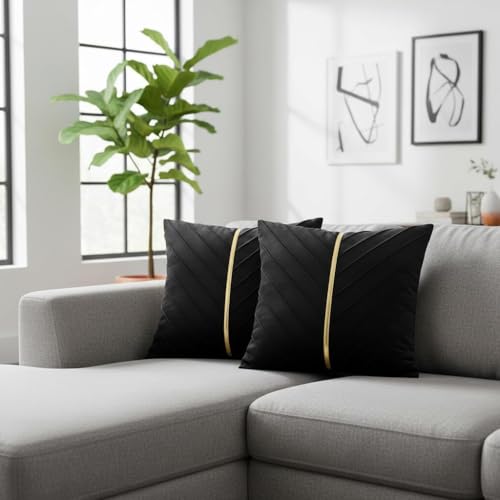 Image of 20x20 inch Velvet Pillow Covers Pack of 2 Gold Decor Black