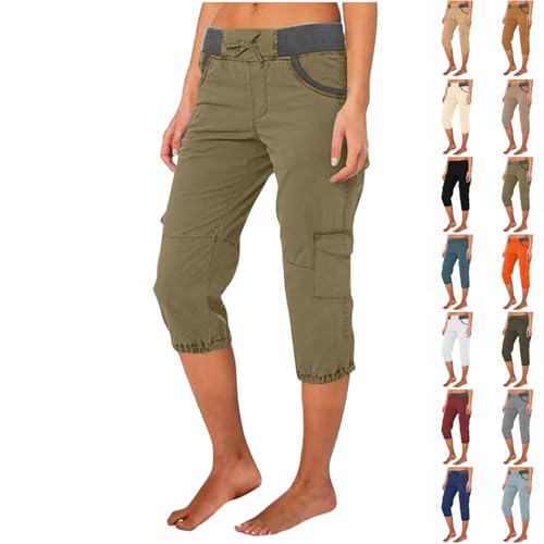 Bacrelax Cargo Capris for Women Plus Size Cotton Mid Rise Capri Pants Stretchy Travel Hiking Joggers Cargo Pants with Pockets Army Green