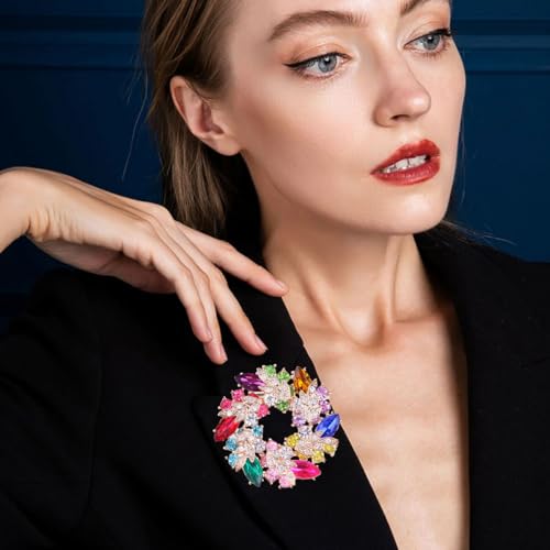Image of Rhinestone Flower Brooch for Women Crystal Wreath Brooch Pin Stylish Big Flower Brooch Rhinestone Crystal Bauhinia Flower Wreath Brooch Elegant Clothing Hat Bag Accessories Christmas Wedding Bridal Birthday Jewelry