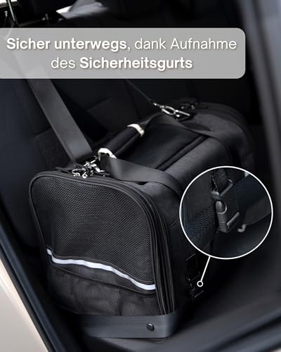Petula Katzentasche & Hundetasche – Faltbare Katzentransporttasche für Katzen & kleine Hunde bis 13 kg – Formstabil, mit Innenmatte, Belüftung, Katzentransportbox, Transportbox (Schwarz)