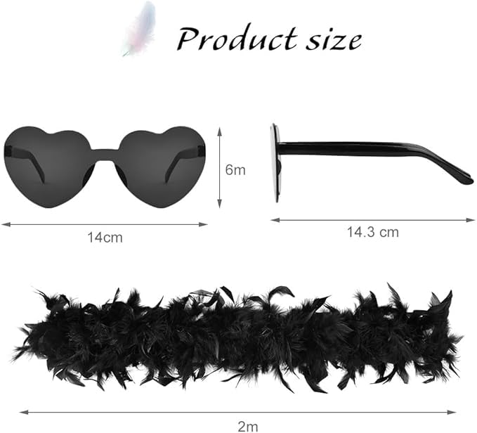 flintronic 2 M Boa di Piume, Colorate con Occhiali da Sole, Decorazione di Boa di Piume di Tacchino per Charleston, Flapper, Carnevale, Halloween, Nero