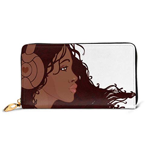 Preisvergleich Produktbild JHGFG Mode Handtasche Reißverschluss Brieftasche Profil Hübsches afroamerikanisches Mädchen Lange Telefonkupplung Geldbörse Abendkupplung Blockieren Leder Brieftasche Multi Card Organi