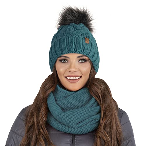 Damen Winter Set 3-in-1 - Mütze, Schal & Touchscreen Handschuhe | Thermo Strickmütze Beanie