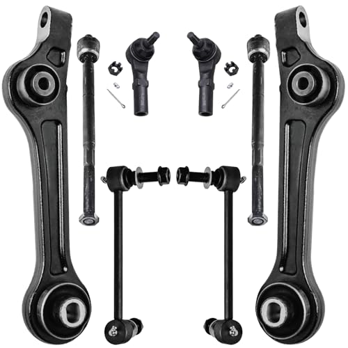 Image of Detroit Axle - RWD Front Lower Rearward Control Arms Tie Rods Sway Bars Replacement for Chrysler 300 Dodge Challenger Charger - 8pc Set
