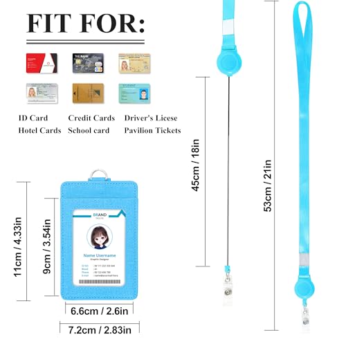 Image of Conisy ID Badge Holder with Retractable Lanyard, Vertical PU Leather ID Badge Card Holder with 2 Card Slots for Women Men (ID Badge Holder SkyBlue)