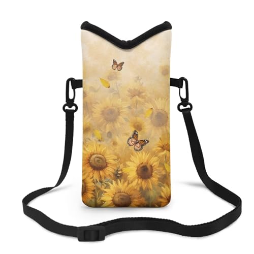 Image of Small Cross Body Bag for Woman Man Cell Phone Crossbody Purse Neoprene Travel Shoulder Handbags for Cellphone, Passport, Keys, Lipstick, Power Bank 8 x 4 inch, Sunflower Butterfly Yellow