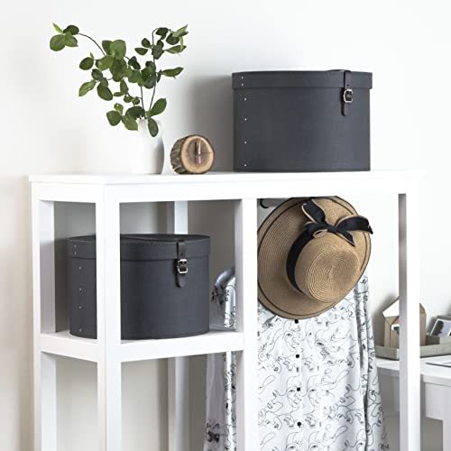 Boîtes de rangement rondes en papier effet lin noir pour dressing épuré - 3