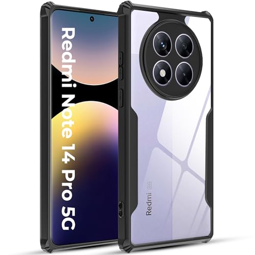 Image of A rtistque Clear Hard Transparent Acrylic Armor Anti-Drop Shockproof TPU Edge Back Cover Case for Redmi Note 14 Pro - Black