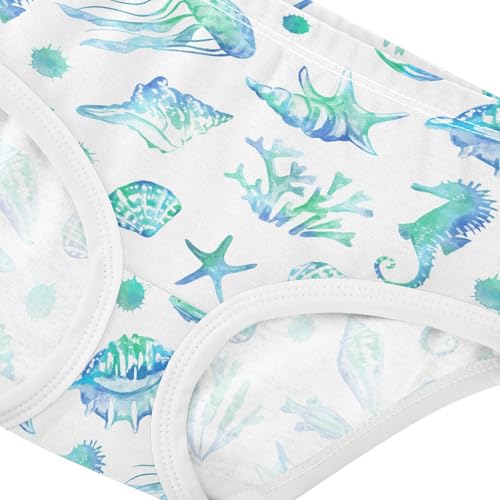Girls Underwear Soft Cotton Tropical Fish Seashells Kids Panties in Sizes 2/3t, 4t, 5t, 6 and 84