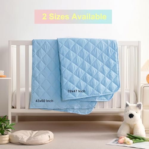 Image of BEDSUM Large Toddler Comforter, Brushed Microfiber Crib Blanket - All Season Quilted Down Alternative Nursery Bedding - Lightweight Baby Blanket for Daycare & Nap, 43x60, Aqua