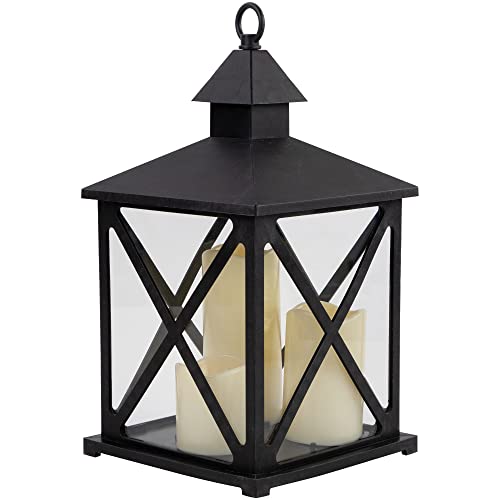 Image of Northlight LED Candle Lantern with 3 Flameless Candles - 12.5 inch - Black