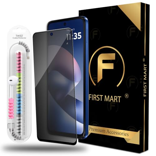 Image of FIRST MART Privacy Tempered Glass for Motorola G37 Power & G37 with Cable Guard & Installation Kit | Anti-Spy 9H Screen Protector, Edge-to-Edge, Case-Friendly | Black