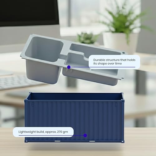Image of Shipping Container Pen Stand, Container Style Desk Organizer Pen Stand for Office Table Shipping Company (Blue)