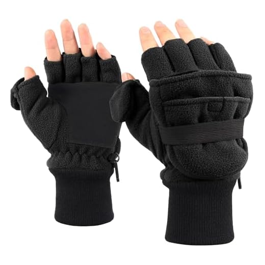 Luvas masculinas de inverno de lã térmicas sem dedos 3M Thinsulate luvas conversíveis, Preto, tamanho �nico