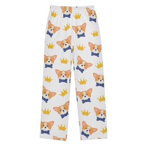 Boys' Pants Corgi Dog with Crowns Long Bottoms Jogger Pants Elastic Waist Trousers with Pockets S-XL
