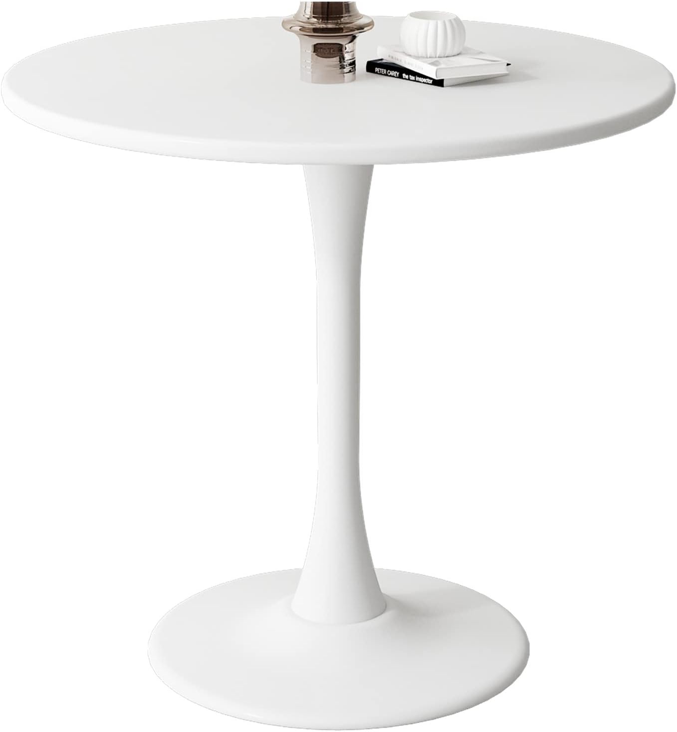 Round Dining Table 24" Circle Tulip Table with Wood Thickened Tabletop & Sturdy Metal Pedestal Mid Century Modern Leisure Bistro Kitchen Tables 2 People Small Places Living Room Cafe,White