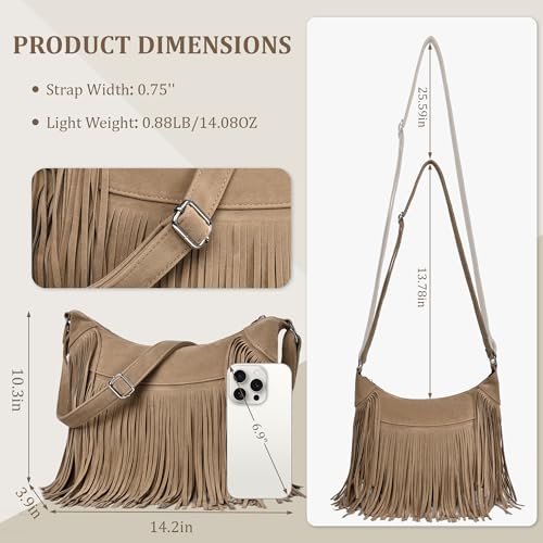 Image of Fringe Hobo Bags for Women Vintage Suede Crossbody Bag Hippie Western Cowgirl Purses Tassel Shoulder Bag