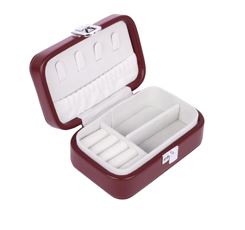 Image of BucketList PU Leather Jewellery Organizer Box with Ring Slots & Necklace Hooks | Compact Jewelry Storage Case with Secure Lock (Travel Jewellery Box Rectangular (Brown))