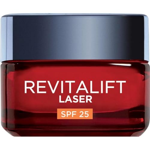 L'Oréal Paris Crema Viso Giorno Revitalift Laser SPF25, Per Tutti i Tipi di Pelle, Azione Antirughe e Anti-Macchie, Pelle più Soda e Tonica, Con Acido Ialuronico, Vitamina C e Pro-Retinolo, 50 ml