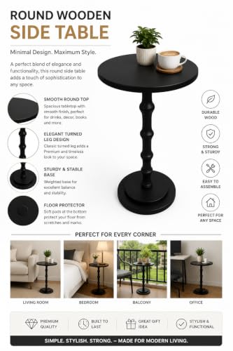 Image of MAZHAR & BROTHERS Modern Round C-Shaped Side Table, Black End Table for Sofa & Bed, Small Accent Table for Living Room, Bedroom, Office | Sturdy Metal Base | Minimalist Space-Saving Design