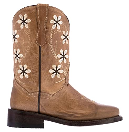 Kids Almond Flower Embroidered Western Cowboy Boots Square Toe2