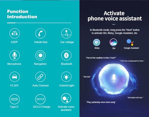 Image of VeeDee T60 Bluetooth 5.3 FM Transmitter Car Adapter 48W (PD 30W & 18W), 2 LED Light Modes, USB Port, Light Switch, Wireless FM Radio Transmitter, Supports MP3 Player, Handsfree Calling