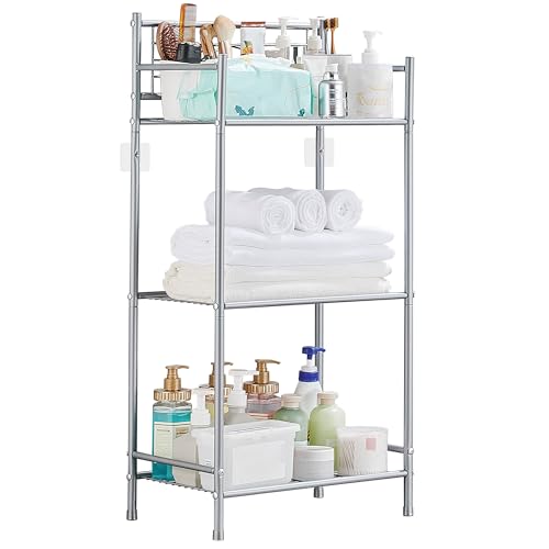 KAIMEIYU Badezimmer Regal 3 Böden Organizer küchenregal Stehend Metall Badregal Freistehend Lagerregal Standregale Handtuchhalter Stehend für Bad, Küche, Büro Grau