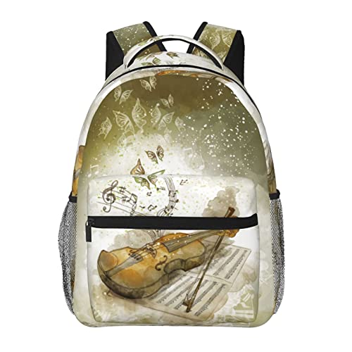 Grand sac à dos de voyage noir avec motif papillon violoncelle pour filles garçons et étudiants