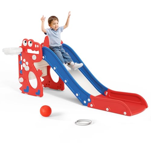 Kinderrutsche, Aus hochdichtem Polyethylen (HDPE), BPA-frei, maximale Tragkraft 50 kg/110 lbs, einfacher Auf- und Abbau,145 cm verlängerte Rutsche (Rot und Blau)