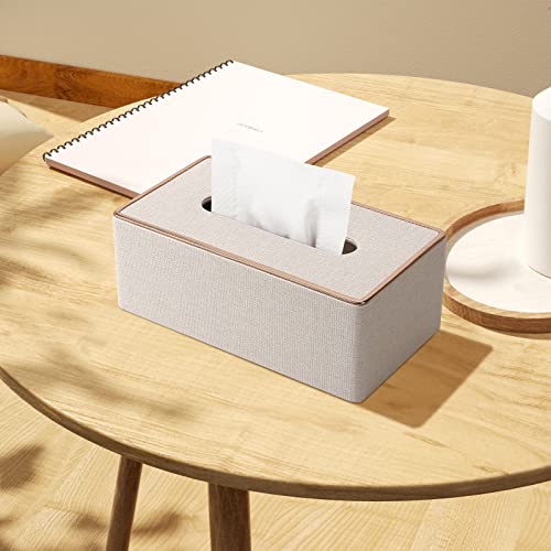 Tissue Box Cover, PU Leather Tissue Box Holder, Rectangular Tissue Box Covers for Kleenex, Napkin, Rectangle Tissue Holder for Bathroom Home Office 9.84"X5.23"X3.77" Beige - Image 5