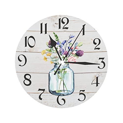 Dadabuliu Wall Clock Spring Flower Rustic Country Silent Non-Ticking 10 Inch Round Clocks Pvc Battery Operated Quartz Analog For Living Room Kitchen Bedroom Bathroom Office Home School Decor #TOP7