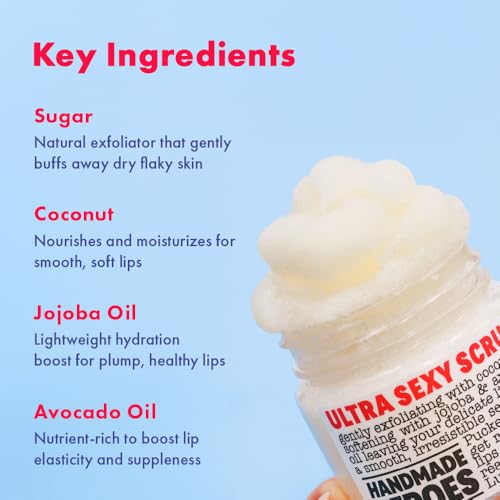 handmade heroes 100 natural lip scrub vegan conditioning coconut exfoliator - gentle exfoliant sugar polish and scrubber for chapped dry lips 1oz coconut sorbet