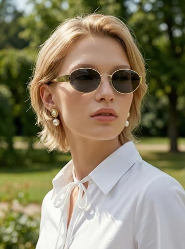 Image of HASHTAG EYEWEAR Retro Oval Sunglasses for Women | Stylish UV400 Protection Shades | Lightweight Durable Metal Frame | Trendy Vintage Oval Glares for Women | Classic & Elegant Design for All Occasions