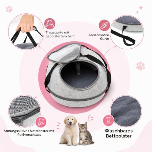 Spot Doc & Phoebe's 3-in-1 Sleep & Go Katzentragetasche, tragbare Haustier-Reisetasche für Katzen und kleine Hunde, lässt Sich in eine Tragetasche, eine gemütliche Höhle und EIN bequemes Bett