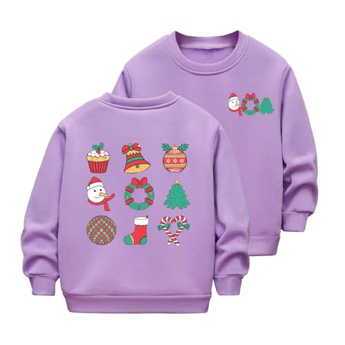 Sudadera de Navidad para niñas, color caramelo, diseño gráfico de Papá Noel, suéter de manga larga de algodón, sudadera informal con cuello redondo, ropa de invierno y otoño, 2-12 años, A8 morado, 3